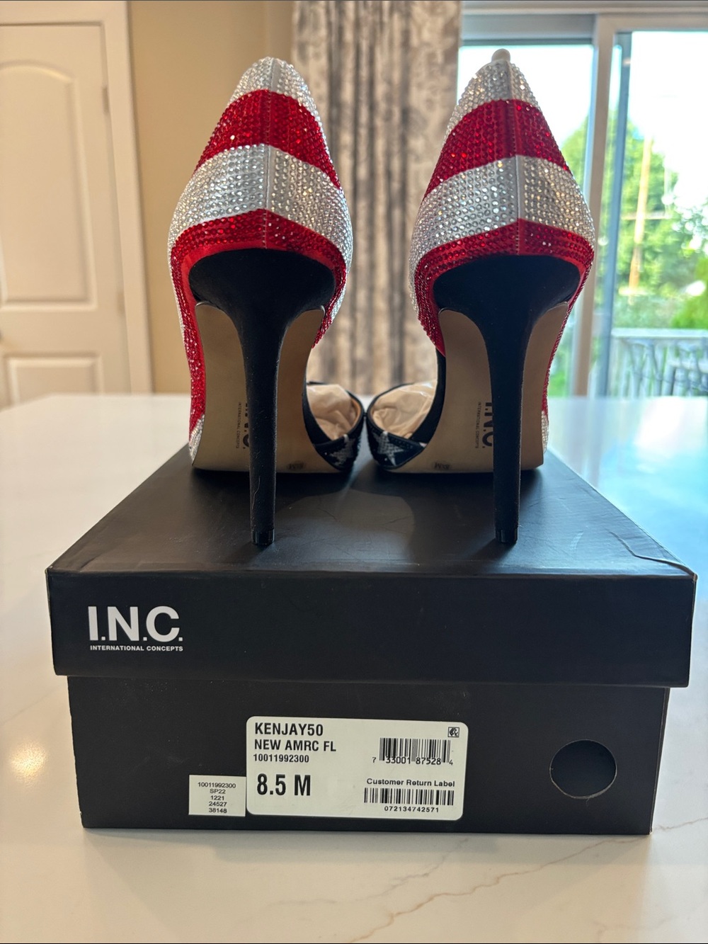 INC International Concepts Red White and Blue Rhinestone Star-Striped Pumps 250 - Picture 8 of 12